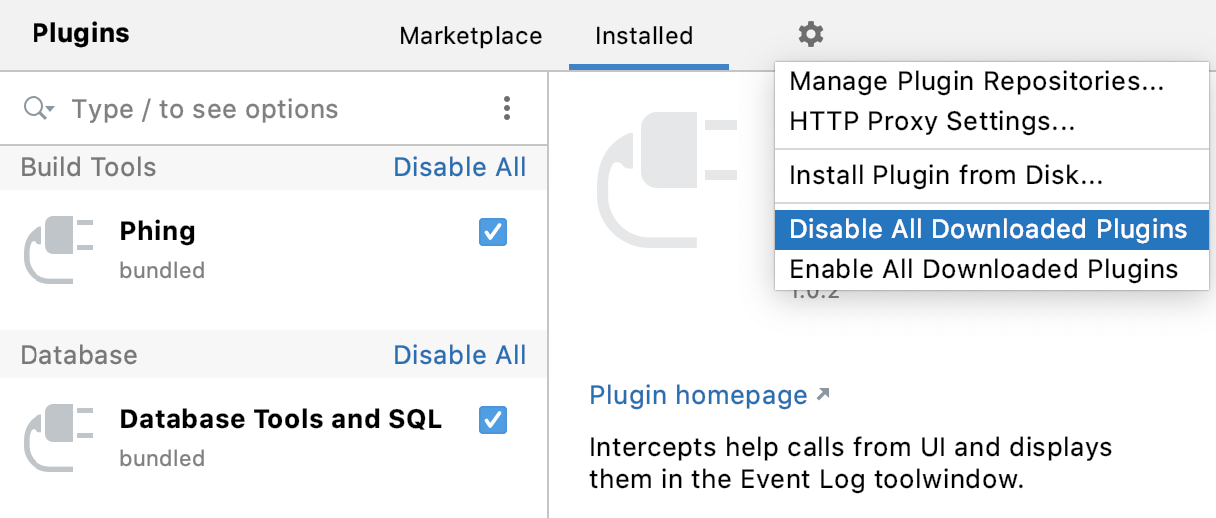 ダウンロードしたプラグインをすべて使用不可にする Disable all downloaded plugins
