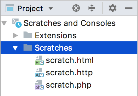 プロジェクトウィンドウ内のスクラッチ Scratches in the Project window
