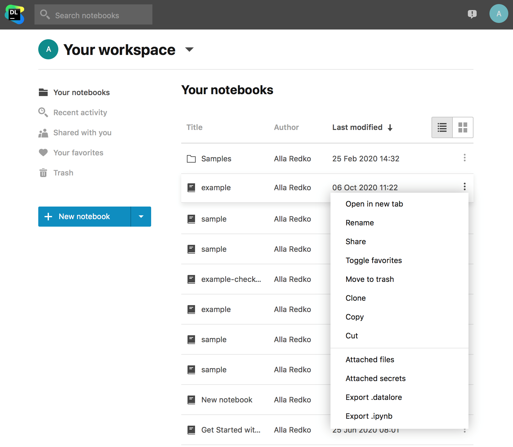 Dataloreからノートブックを削除する Delete a notebook from Datalore
