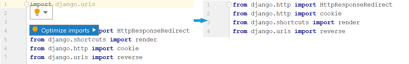 最適化インポートインテンションアクション the Optimize imports intention action