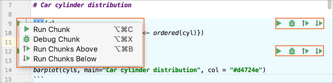 エディターの実行可能コードチャンク Executable code chunk in the editor