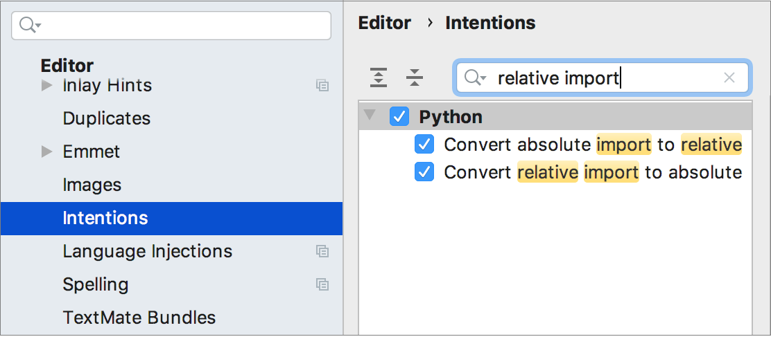 インポートを変換するためのインテンション Intentions for converting imports