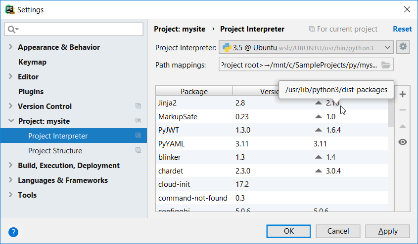 新しく追加された WSL インタープリター Newly added WSL interpreter