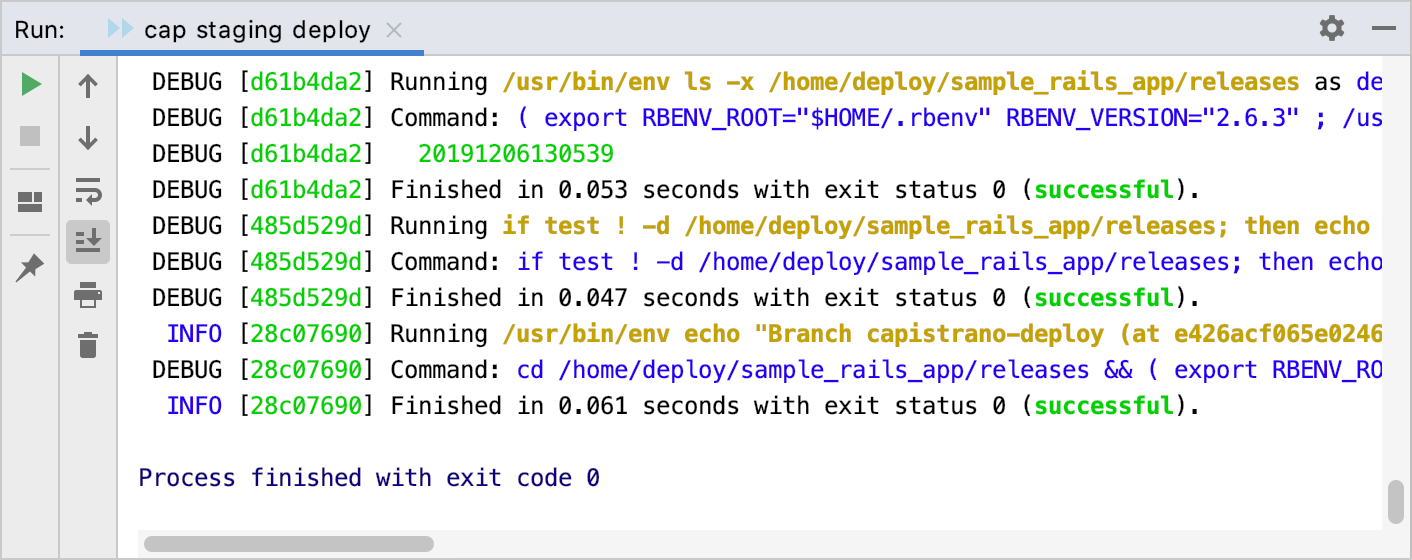 チュートリアル Capistranoを使用してrailsアプリをデプロイする 公式ヘルプ Rubymine