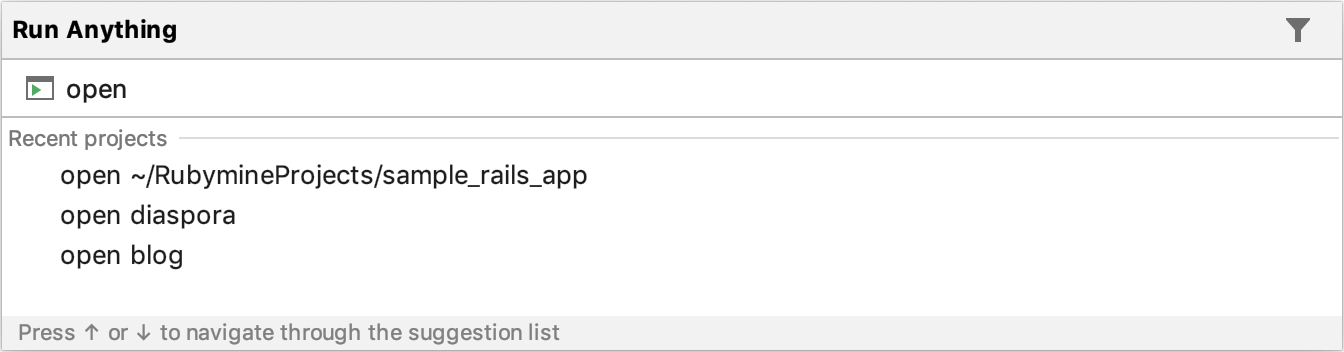 最近のプロジェクトを開く open recent project