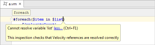 未解決の参照のテンプレート言語例インスペクションの例 Example template language inspection for unresolved references