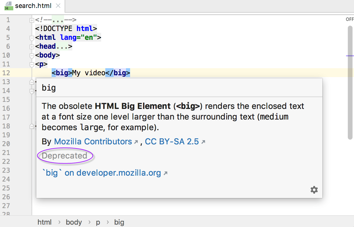 HTML クイックドキュメント : status <big> タグの廃止 HTML quick documentation: status Deprecated for <big> tag