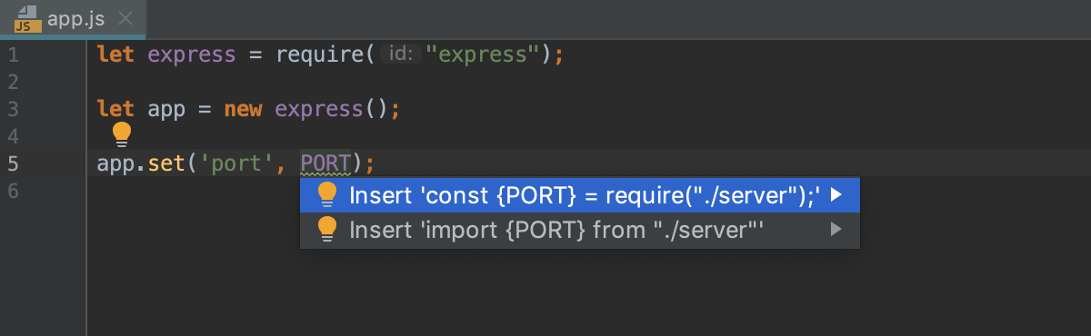 破壊: 挿入‘ require()’ Node.jsアプリのクイックフィックス Destructuring: Insert ‘require()’ quick-fix in Node.js app