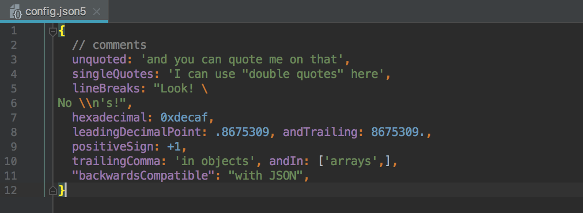JSON5をデフォルトの拡張子.json5で使用する設定ファイル Configuration file that uses JSON5 with the default extension .json5