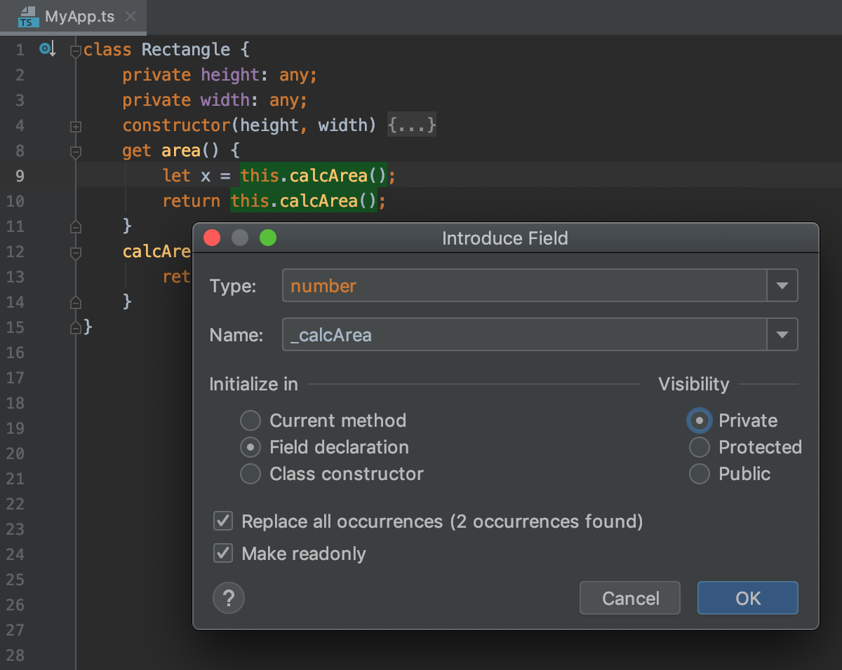 TypeScript のリファクタリング : フィールドの導入 Refactoring TypeScript: Introduce Field