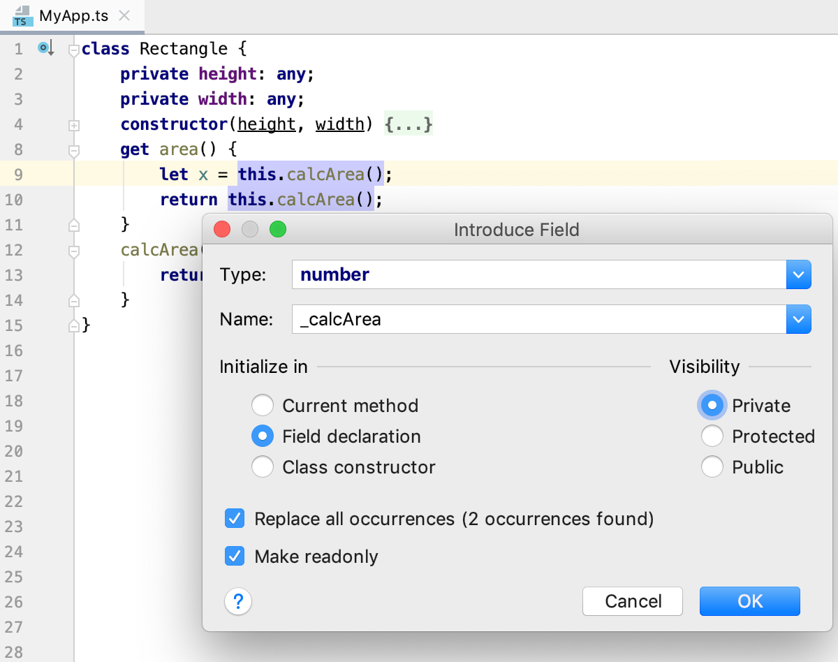TypeScript のリファクタリング: フィールドの導入 Refactoring TypeScript: Introduce Field