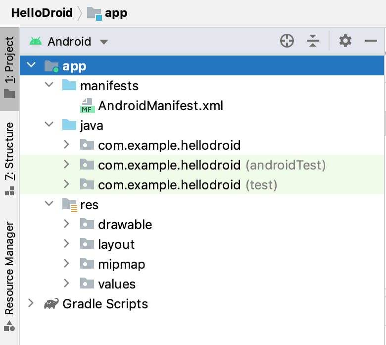 Android プロジェクトビュー the Android project view