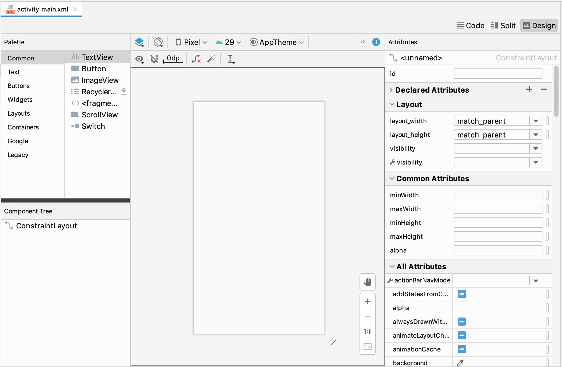 Android UI デザイナペイン Android UI designer pane