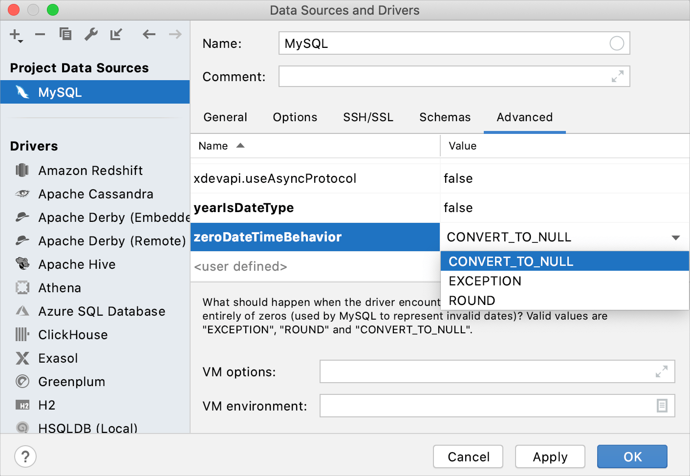 ZeroDateTimeBehavior オプションの変更 Changing the ZeroDateTimeBehavior option