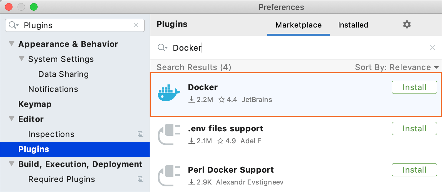 JetBrains による Docker プラグインのインストール Install the Docker plugin by JetBrains