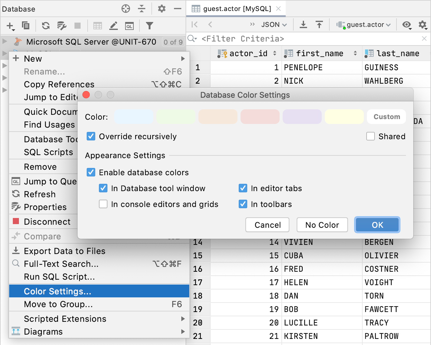 データソースを色でマークする Mark data sources with colors