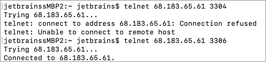 telnet コマンドで接続をテストする Test connection with the telnet command