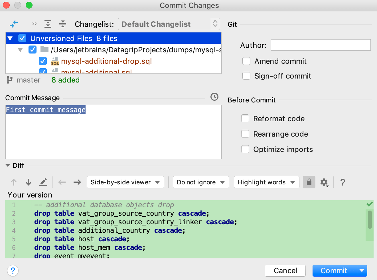 ローカルの変更をコミット Commit local changes