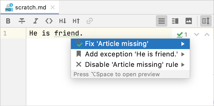 間違いを修正するインテンションアクション Intention action to fix the mistake