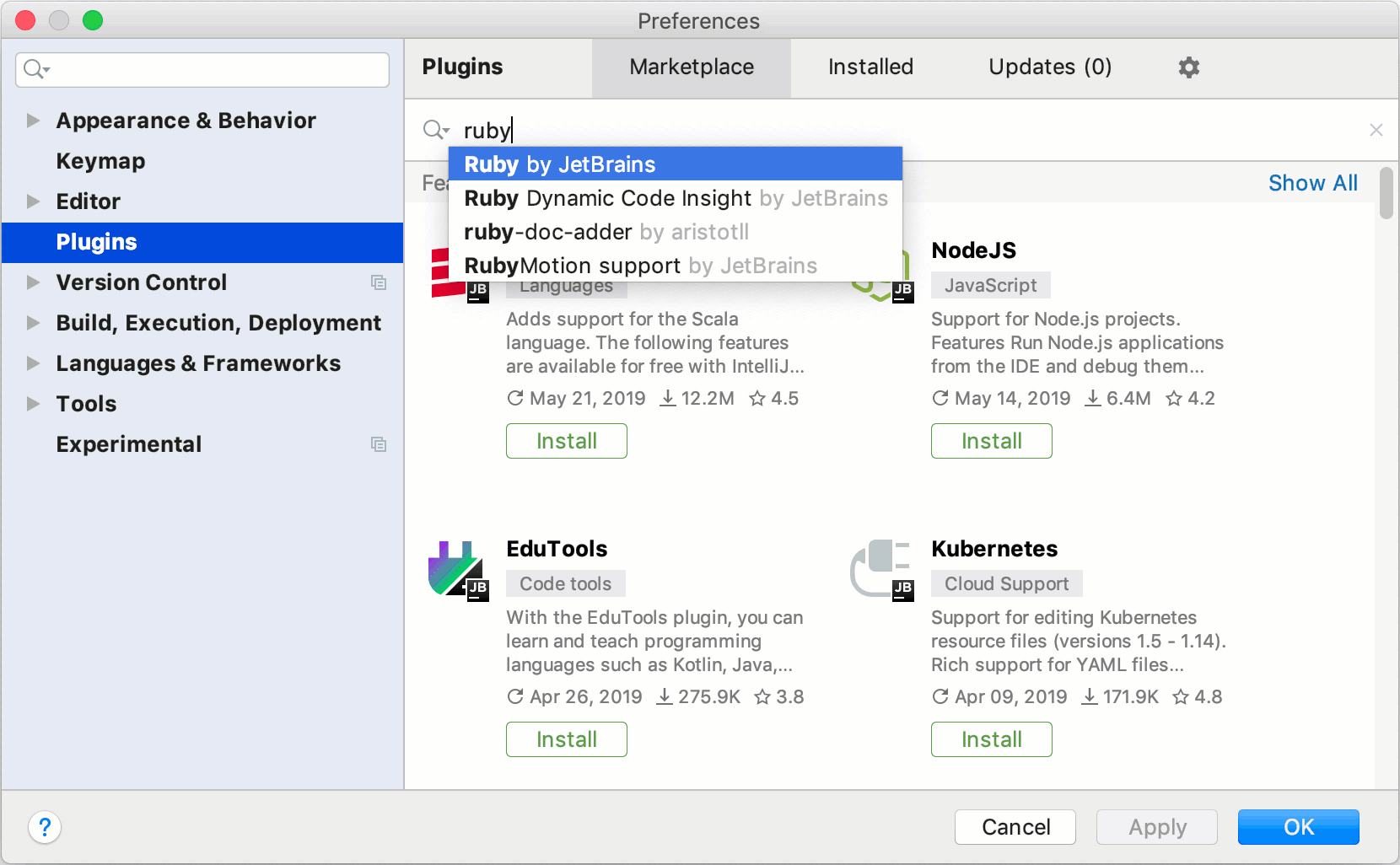 Install Ruby plugin