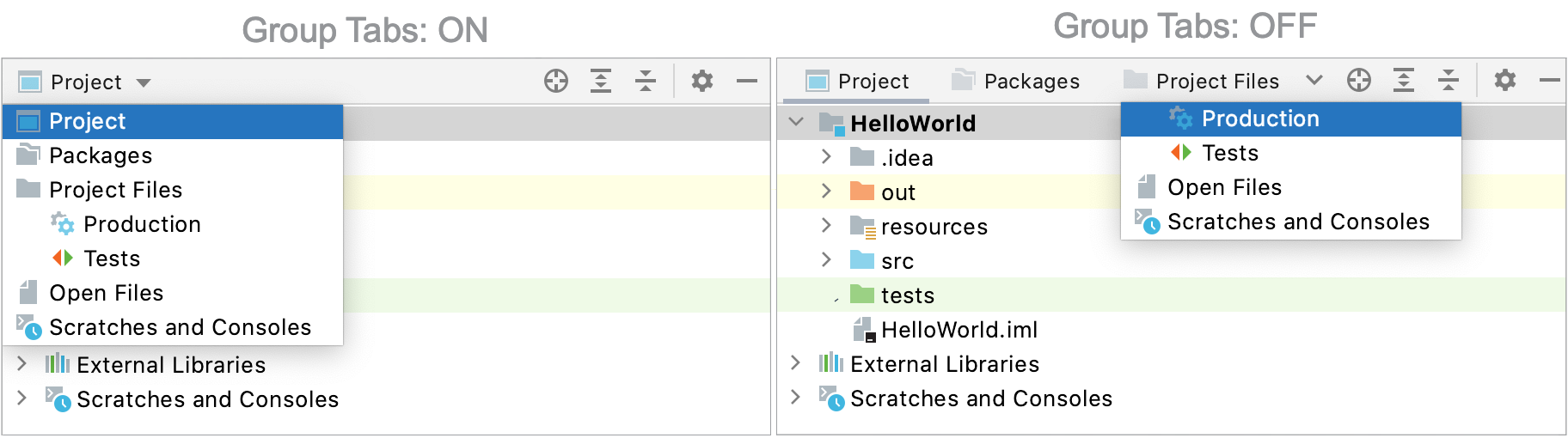 プロジェクトツールのウィンドウビュー project tool window views