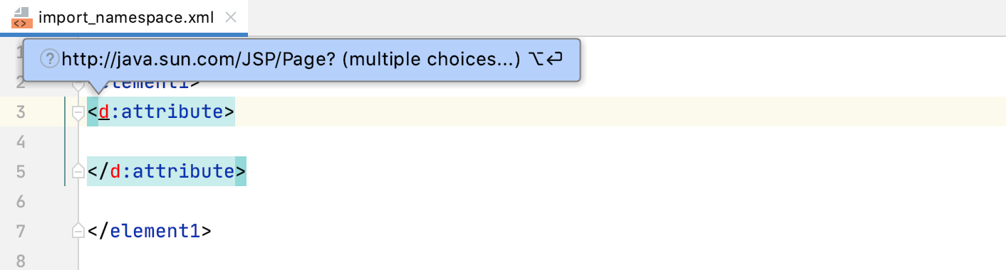ツールチップ: バインドされていない名前空間への参照 Tooltip: Reference to an unbound namespace