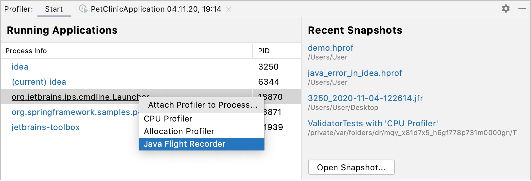 プロセスへの JavaFlightRecorder の接続 Attaching Java Flight Recorder to a process
