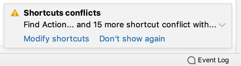 ショートカットの競合に関する通知 Notification on conflicting shortcuts