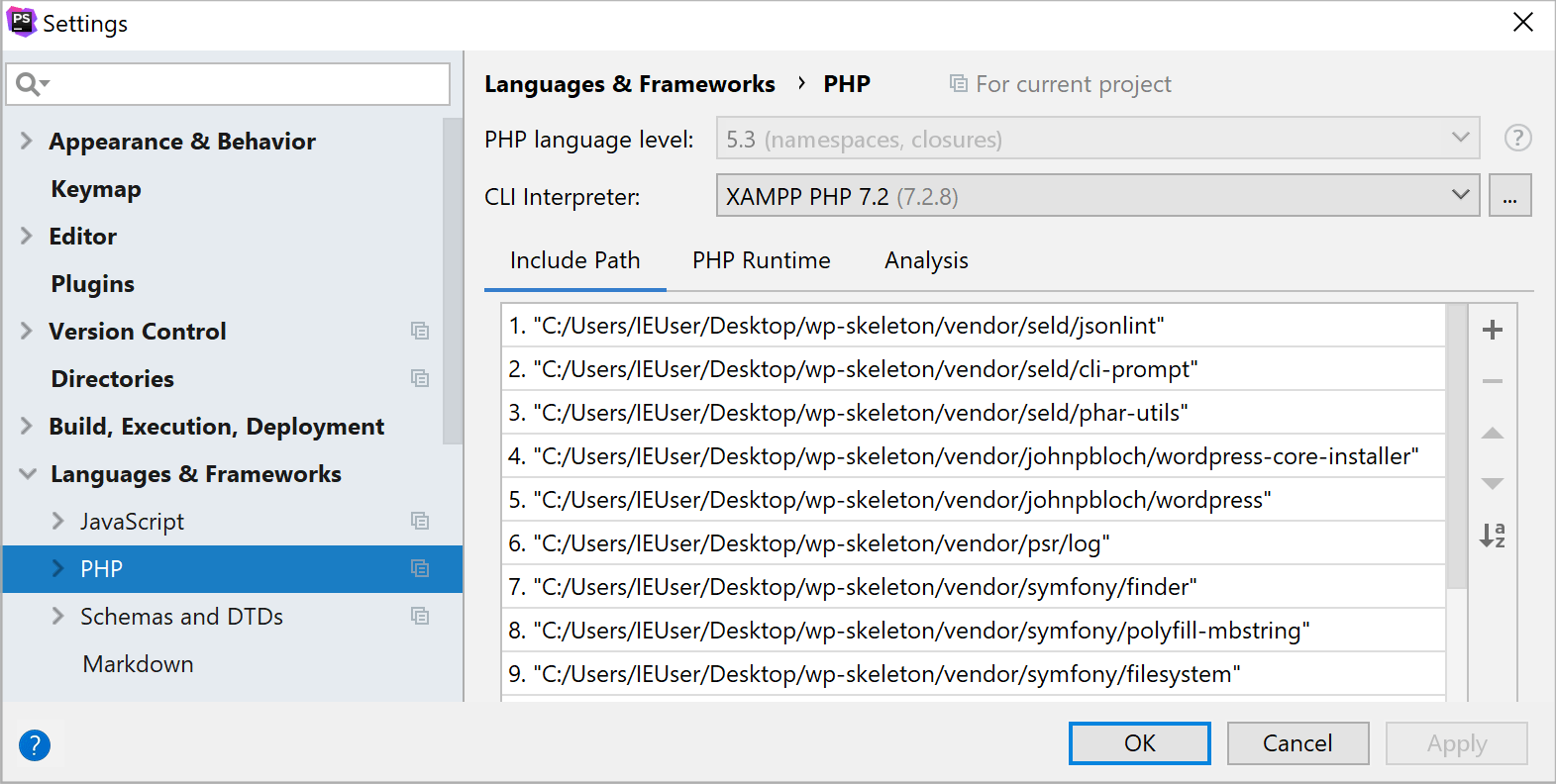 XAMPP インタープリターが選択されました XAMPP interpreter selected