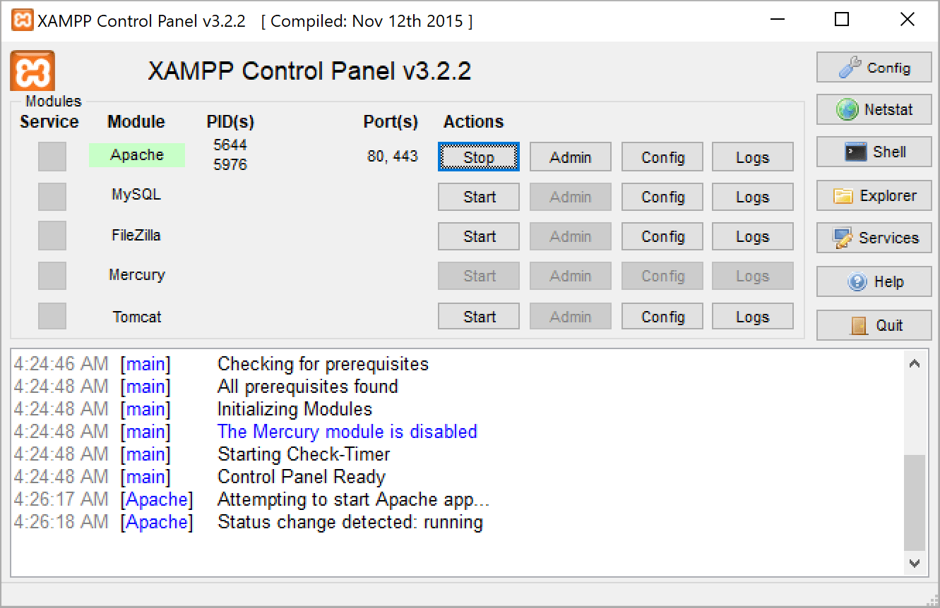 XAMPP サーバーを起動する Staring XAMPP servers