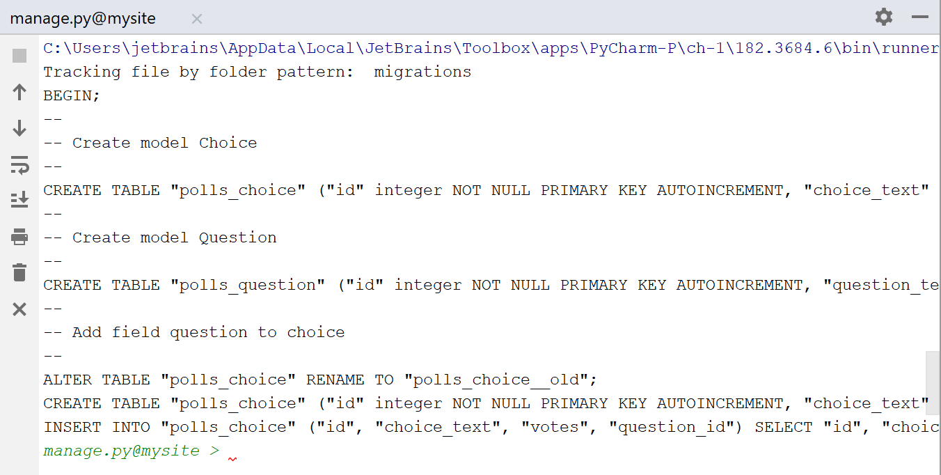 sqlmigrate プールの実行 0001 executing sqlmigrate pools 0001