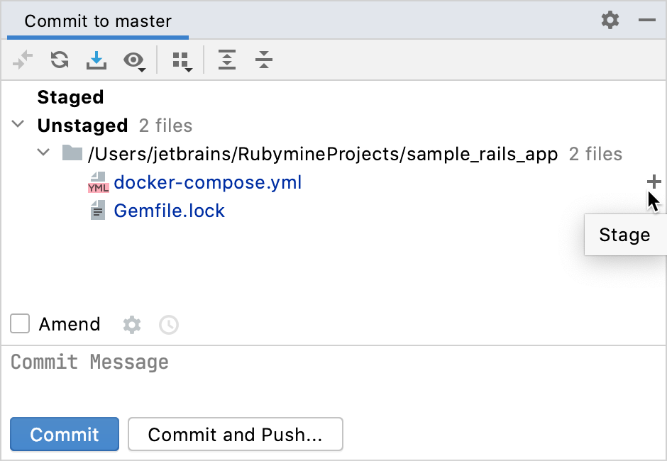変更をコミットして Git リポジトリにプッシュする Rubymine