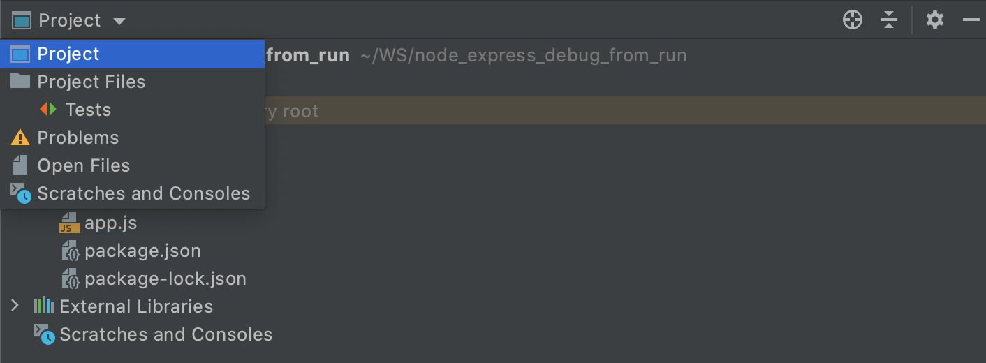 The Project tool windoe with the Group Tabs option disabled The Project tool windoe with the Group Tabs option disabled
