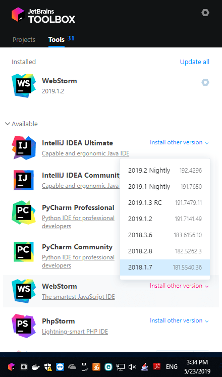 JetBrains Toolbox アプリの WebStorm WebStorm in the JetBrains Toolbox App
