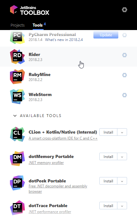 ToolboxアプリのJetBrains Rider JetBrains Rider in the Toolbox app
