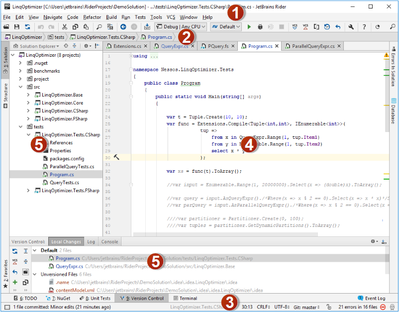 JetBrains Riderメインウィンドウ JetBrains Rider main window