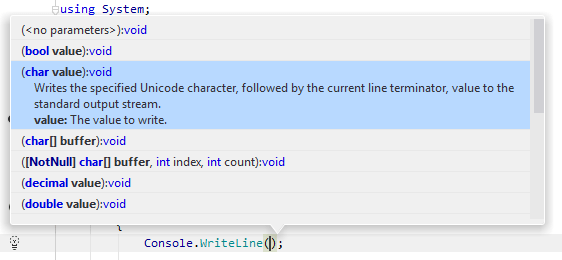 JetBrains Rider のパラメーター情報ツールチップを使用して利用可能なメソッドシグネチャーを表示する Viewing available method signatures using the JetBrains Rider's parameter information tooltip