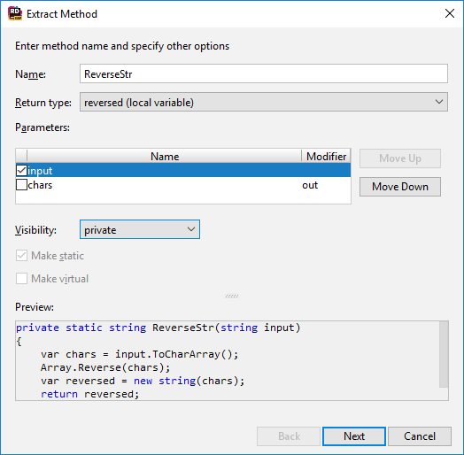 JetBrains Rider。抽出メソッドのリファクタリング JetBrains Rider. Extract Method refactoring