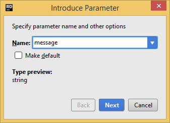JetBrains Rider: 「パラメーターの導入」のリファクタリング JetBrains Rider: 'Introduce Parameter' refactoring