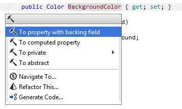 バッキングフィールドコンテキストアクションを持つプロパティ To property with backing field context action