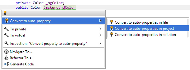 自動プロパティのクイックフィックスを使用する Use auto-property quick-fix
