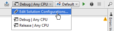 JetBrains Rider: ツールバーの構成セレクターをビルドする JetBrains Rider: Build configuration selector on the toolbar