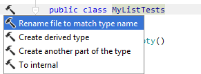 タイプ名と一致するようにファイル名を変更する Renaming file to match type name