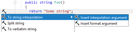 JetBrains Rider: 単純な文字列を文字列補間に変換する JetBrains Rider: Converting simple string to string interpolation