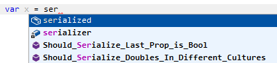 JetBrains Rider厳選された自動補完リスト。 JetBrains Rider. Auto-completion list with hard selection.