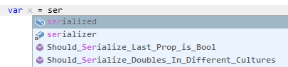 JetBrains Riderソフト選択による自動補完リスト。 JetBrains Rider. Auto-completion list with soft selection.