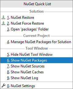 JetBrains Rider: NuGet クイックリスト JetBrains Rider: NuGet quick list