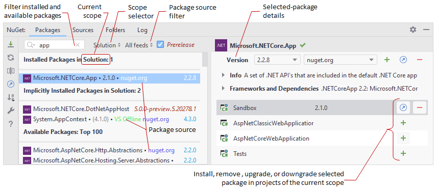 Rider: NuGet パッケージの管理 Rider: managing NuGet packages