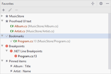 お気に入りツールウィンドウ Favorites tool window