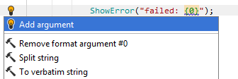 文字列フォーマットメソッドコールのクイックフィックス Quick-fix for the string formatting method call